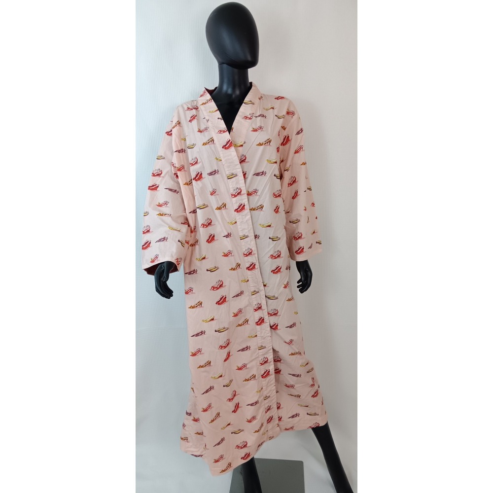 Munki Munki Womens 100% Cotton Shoe Print Robe Pink Novelty House Robe L/XL